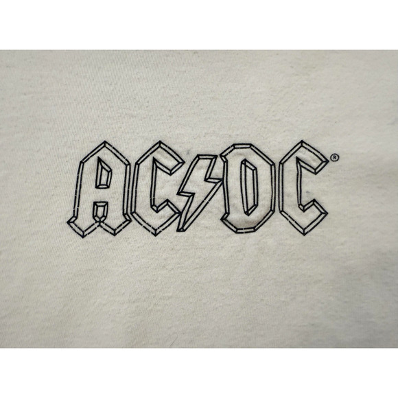 AC/DC Shirt Womens Small White Band Rock Graphic Back Print Thrashed Y2K Fader - Picture 2 of 10